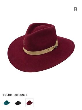 Burgundy Wide-Brim Fedora Hat with Tan Band